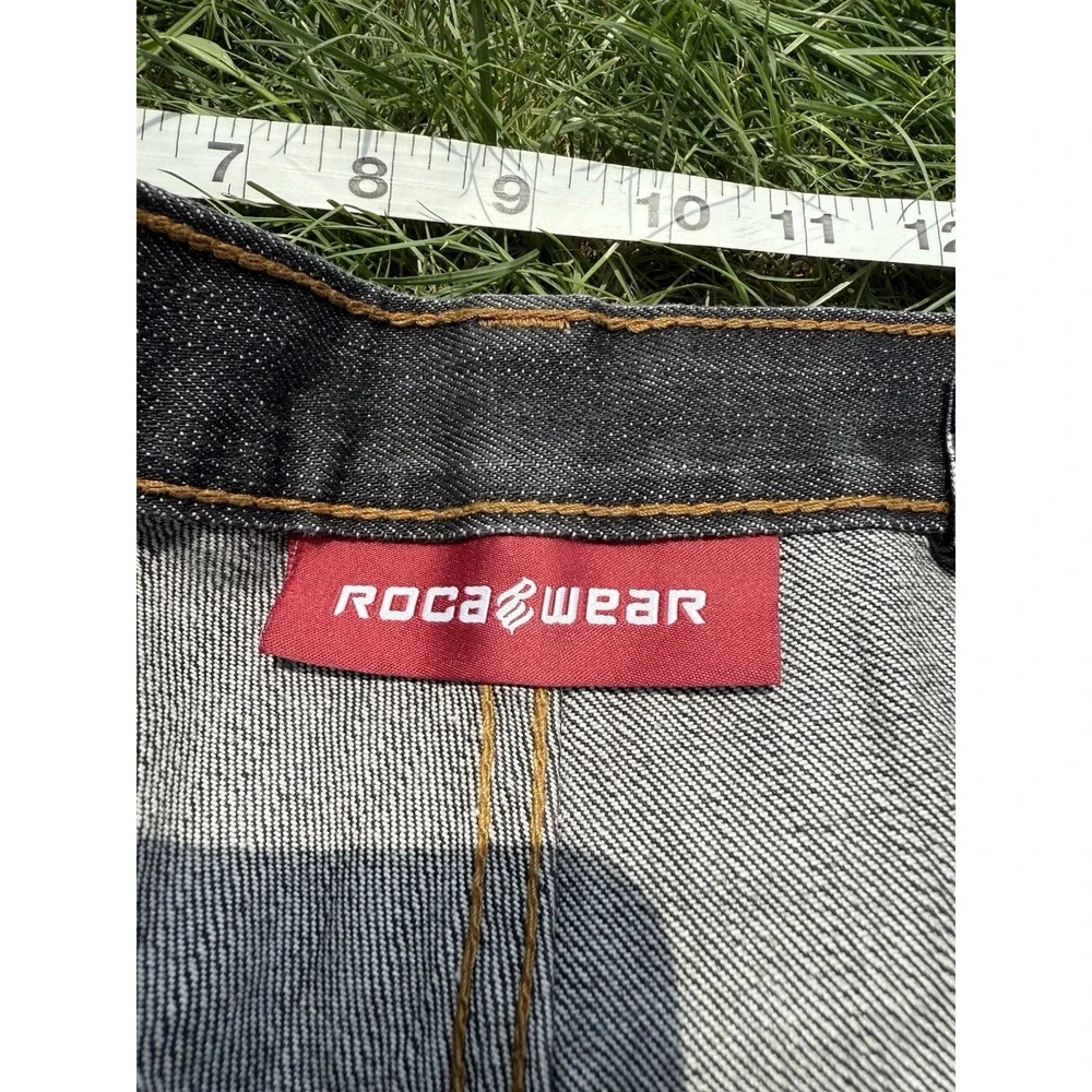 Vintage Y2K Rocawear Embroidered Wide Baggy Dark Denim‎ Jorts Mens Size 38